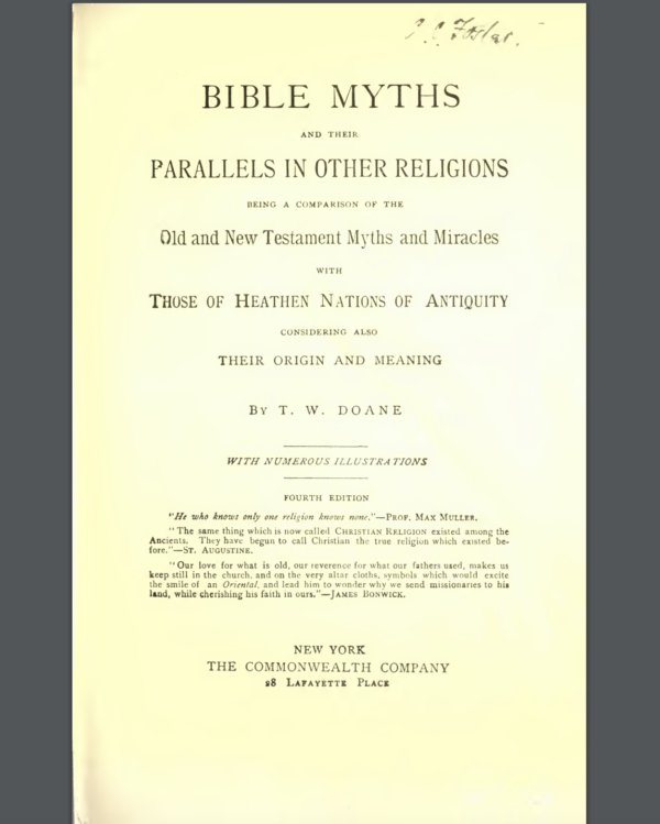 Bible Myths And Their Parallels In Other Religions   Year 1882