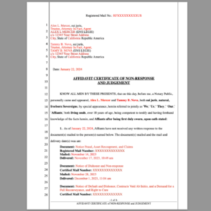 Two Party   Affidavit Certificate of non response and judgement