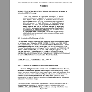 MEMORANDUM OF LAW POINTS AND AUTHORITIES IN SUPPORT OF INTERNATIONAL BILL OF EXCHANGE