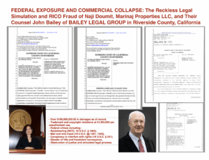 FEDERAL EXPOSURE AND COMMERCIAL COLLAPSE: The Reckless Legal Simulation and RICO Fraud of Naji Doumit, Marinaj Properties LLC, and Their Counsel John Bailey of BAILEY LEGAL GROUP in Riverside County, California