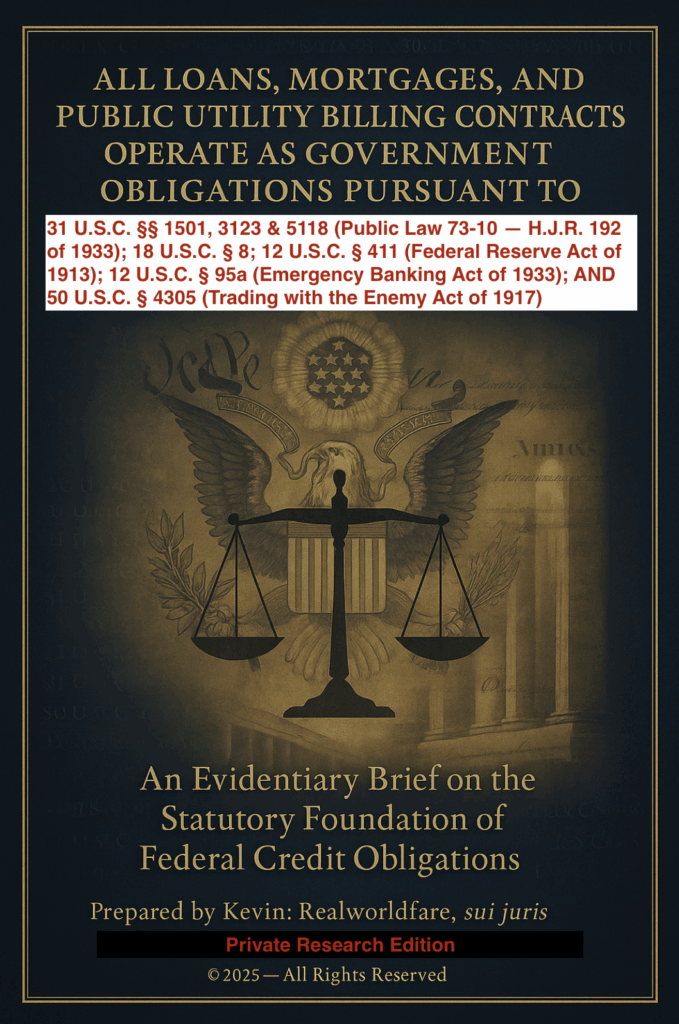 ALL LOANS, MORTGAGES, AND PUBLIC UTILITY BILLING CONTRACTS OPERATE AS GOVERNMENT OBLIGATIONS